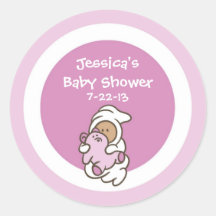 Baby Shower Favour Sticker (Pink Girl, Medium Skin
