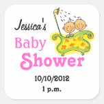 Baby shower for twin baby girls square sticker