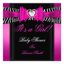 Baby Shower Girl Baby Hot Pink Black Zebra Personalised Invite