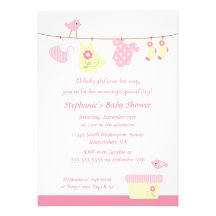 Baby shower girl birds laundry party invitation