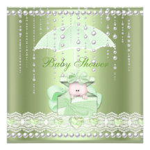 Baby Shower Girl Boy Baby Mint Umbrella Pearl Custom Invitation