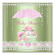 Baby Shower Girl Boy Baby Pink Mint Umbrella Pearl Custom Invites