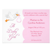 Baby Shower Girl Pink Stork Invitations
