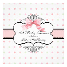 Baby Shower Invitation - French Bow Dot Swirl