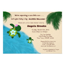 Baby Shower Invitation (Honu) Adorable Turtle BLUE