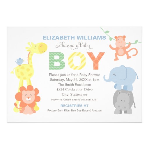 Baby Shower Invitation | Jungle Animals for Boy - Zazzle.com.au