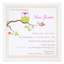 Baby Shower Invitation - Pink  and Green Baby Owl