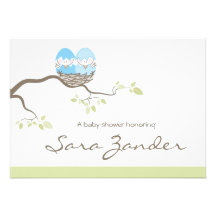 Baby Shower Invitation - Twin Blue Baby Birds