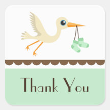 Baby shower neutral green stork thank you stickers