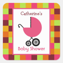 Baby Shower Pink Carriage & Colour Blocks Sticker
