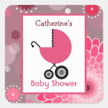 Baby Shower Pink Carriage Flowers & Dots Stickers