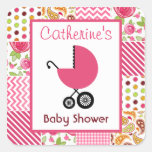Baby Shower Pink Carriage & Girly Patchwork Stickers