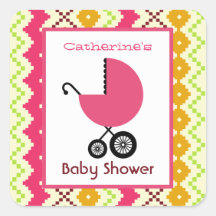 Baby Shower Pink Carriage & Tribal Inspired Sticker
