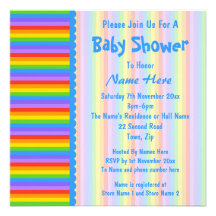 Baby Shower, Rainbow Stripes Pattern. Personalised Invitations