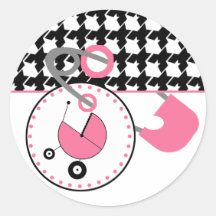 Baby Shower Sticker -Houndstooth & Pink Diaper Pin