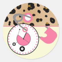 Baby Shower Sticker - Leopard & Pink Diaper Pin