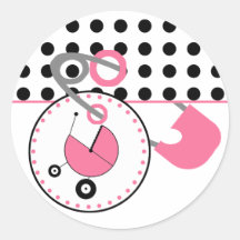 Baby Shower Sticker -Polka Dot & Pink Diaper Pin