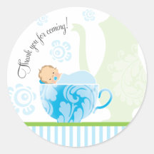 Baby Shower Tea Party Favour Sticker  |  Boy