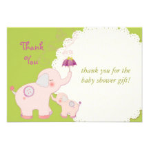 Baby Shower Thank You Flat Cards: Pink Elephants Personalised Announcements