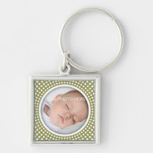 Baby square photo frame - olive green keychain