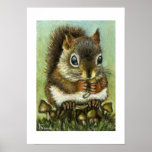 Baby squirrel and mushrooms print