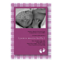 Baby Steps Birth Announcement -Light Purple Plaid