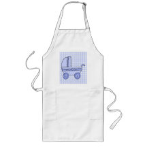 Baby Stroller. Light Blue on Check Pattern. Apron