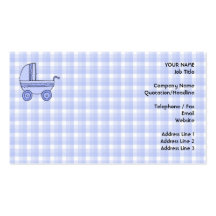 Baby Stroller. Light Blue on Check Pattern. Business Card