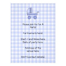 Baby Stroller. Light Blue on Check Pattern. Invitations