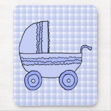 Baby Stroller. Light Blue on Check Pattern. Mouse Pad