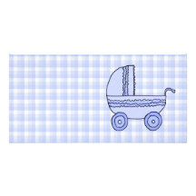 Baby Stroller. Light Blue on Check Pattern. Photo Card Template