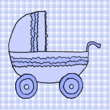 Baby Stroller. Light Blue on Check Pattern. Cut Out