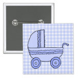 Baby Stroller. Light Blue on Check Pattern. Pin
