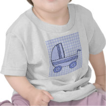 Baby Stroller. Light Blue on Check Pattern. Tshirt