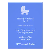 Baby Stroller. Light Blue on Mid Blue. Invite