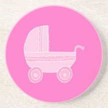 Baby Stroller. Light Pink and Bright Pink. Beverage Coaster