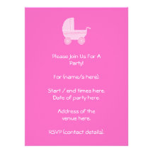 Baby Stroller. Light Pink and Bright Pink. Custom Invite