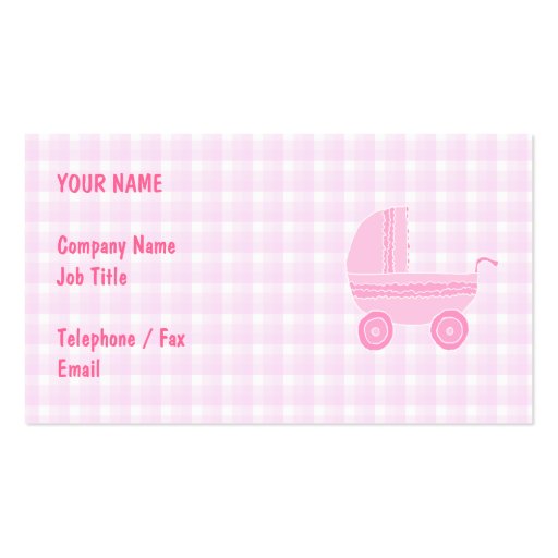Baby Stroller. Light Pink on Pink Gingham. Business Card Template