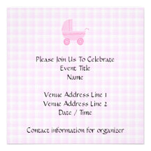 Baby Stroller. Light Pink on Pink Gingham. Announcement