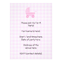 Baby Stroller. Light Pink on Pink Gingham. Invite