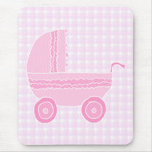 Baby Stroller. Light Pink on Pink Gingham. Mousepads