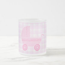 Baby Stroller. Light Pink on Pink Gingham. Coffee Mugs