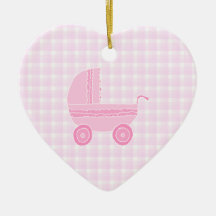 Baby Stroller. Light Pink on Pink Gingham. Ornament