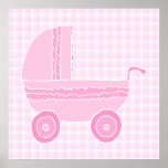 Baby Stroller. Light Pink on Pink Gingham. Poster