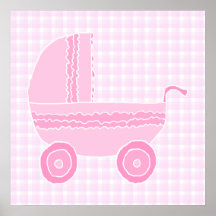 Baby Stroller. Light Pink on Pink Gingham. Poster