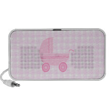 Baby Stroller. Light Pink on Pink Gingham. Speakers