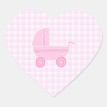 Baby Stroller. Light Pink on Pink Gingham. Sticker