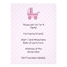 Baby Stroller. Pink on Light Pink Stripes. Custom Invites