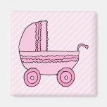 Baby Stroller. Pink on Light Pink Stripes. Refrigerator Magnet