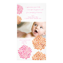 Baby Thank You Card Pink & Orange Flowers Photo Card